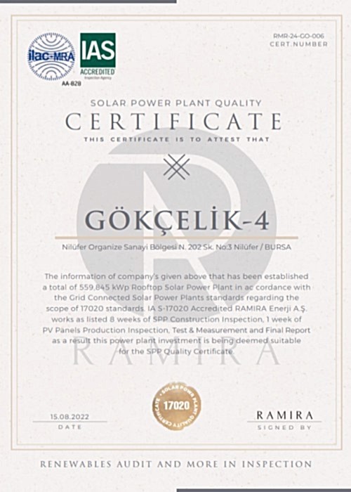 GES (Güneş Enerji Sistemi) Sertifikası